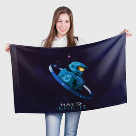 Флаг 3D с принтом Halo Infinite Силуэт мастера Чифа в Екатеринбурге, 100% полиэстер | плотность ткани — 95 г/м2, размер — 67 х 109 см. Принт наносится с одной стороны | chief | halo | infinite | инфинит | мастер чиф | хало | хейло | хэйло | чиф