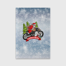 Обложка для паспорта матовая кожа с принтом Санта Байкер Santa on the motorbike в Екатеринбурге, натуральная матовая кожа | размер 19,3 х 13,7 см; прозрачные пластиковые крепления | bike | christmas | moto | santa | байк | дед мороз | елка | зима | мотоцикл | новый год | подарок | рождество | санта | снег | снеговик | снежинка