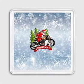 Магнит 55*55 с принтом Санта Байкер Santa on the motorbike в Екатеринбурге, Пластик | Размер: 65*65 мм; Размер печати: 55*55 мм | bike | christmas | moto | santa | байк | дед мороз | елка | зима | мотоцикл | новый год | подарок | рождество | санта | снег | снеговик | снежинка
