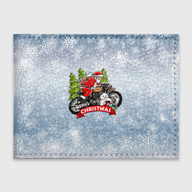 Обложка для студенческого билета с принтом Санта Байкер Santa on the motorbike в Екатеринбурге, натуральная кожа | Размер: 11*8 см; Печать на всей внешней стороне | Тематика изображения на принте: bike | christmas | moto | santa | байк | дед мороз | елка | зима | мотоцикл | новый год | подарок | рождество | санта | снег | снеговик | снежинка