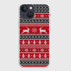 Чехол для iPhone 13 mini с принтом НОВОГОДНИЙ УЗОР С ОЛЕНЯМИ в Екатеринбурге,  |  | background | christmas | christmas pattern | deer | holiday | knitted pattern | new year | pattern | snowflakes | texture | tree | вязаный узор | елка | елочка | новогодний узор | новый год | олени | паттерн | праздник | рождество | снежинки | текстура | 