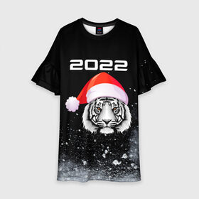 Детское платье 3D с принтом Новогодний тигр 2022. в Екатеринбурге, 100% полиэстер | прямой силуэт, чуть расширенный к низу. Круглая горловина, на рукавах — воланы | 2022 | happy new year | merry christmas | год тигра | зима близко | нг | новогодний | новогодний тигр | новогодняя символика | новый год | новый год 2022 | рождество | символ 2022 года | снег | снежинки | тигр