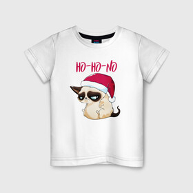 Детская футболка хлопок с принтом Ugly cat Ho Ho No в Екатеринбурге, 100% хлопок | круглый вырез горловины, полуприлегающий силуэт, длина до линии бедер | Тематика изображения на принте: 2022 | 2022 год | grumpy cat | happy new year | santa | год тигра | дед мороз | каникулы | мороз | новогодний свитер | новый год | новый год 2022 | новый год тигра | оливье | праздник | рождество | санта клаус