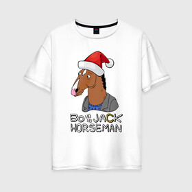 Женская футболка хлопок Oversize с принтом Bo Ho Ho Jack Horseman в Екатеринбурге, 100% хлопок | свободный крой, круглый ворот, спущенный рукав, длина до линии бедер
 | 2022 | 2022 год | happy new year | santa | год тигра | дед мороз | каникулы | мороз | новогодний свитер | новый год | новый год 2022 | новый год тигра | оливье | праздник | рождество | санта клаус | свитер новогодний