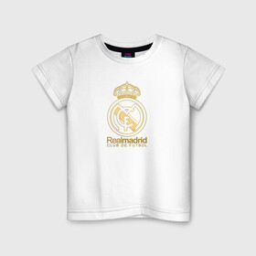 Детская футболка хлопок с принтом Real Madrid gold logo в Екатеринбурге, 100% хлопок | круглый вырез горловины, полуприлегающий силуэт, длина до линии бедер | gold logo | madrid | rael madrid | real | spain | золотая эмблема | золотой логотип | испания | королевский клуб | ла лига | лига чемпионов | мадрид | реал | реал мадрид | сливочные | футбол | чемпионат испании