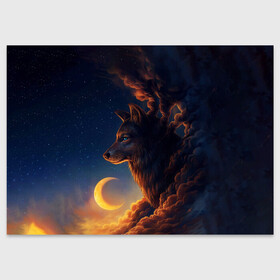 Поздравительная открытка с принтом Ночной Волк Night Wolf в Екатеринбурге, 100% бумага | плотность бумаги 280 г/м2, матовая, на обратной стороне линовка и место для марки
 | animal | moon | night | sky | stars | wolf | благородный | волк | животные | звезды | зверь | луна | небо | ночной | ночь | облака | тьма | хищник