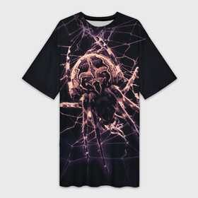 Платье-футболка 3D с принтом Паук (neon) в Екатеринбурге,  |  | black | insect | neon | spider | tarantula | web | насекомое | неоновый | паук | паутина | тарантул | черный