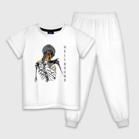 Детская пижама хлопок с принтом Hellbound в Екатеринбурге, 100% хлопок |  брюки и футболка прямого кроя, без карманов, на брюках мягкая резинка на поясе и по низу штанин
 | надпись | огонь | ребра | скелет | спина