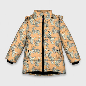 Зимняя куртка для девочек 3D с принтом Тигры на оранжевом паттерн в Екатеринбурге, ткань верха — 100% полиэстер; подклад — 100% полиэстер, утеплитель — 100% полиэстер. | длина ниже бедра, удлиненная спинка, воротник стойка и отстегивающийся капюшон. Есть боковые карманы с листочкой на кнопках, утяжки по низу изделия и внутренний карман на молнии. 

Предусмотрены светоотражающий принт на спинке, радужный светоотражающий элемент на пуллере молнии и на резинке для утяжки. | tiger | восточный тигр | год тигра | кошка | паттерн | тигр | тигренок | хищник