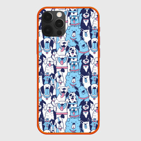 Чехол для iPhone 12 Pro с принтом Забавные Пёсели паттерн Funny Dogs pattern в Екатеринбурге, силикон | область печати: задняя сторона чехла, без боковых панелей | Тематика изображения на принте: dog | бульдог | далматинец | йорк | мопс | песик | порода | смешной | собака