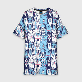 Детское платье 3D с принтом Забавные Пёсели паттерн Funny Dogs pattern в Екатеринбурге, 100% полиэстер | прямой силуэт, чуть расширенный к низу. Круглая горловина, на рукавах — воланы | dog | бульдог | далматинец | йорк | мопс | песик | порода | смешной | собака