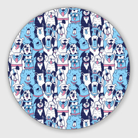 Круглый коврик для мышки с принтом Забавные Пёсели паттерн Funny Dogs pattern в Екатеринбурге, резина и полиэстер | круглая форма, изображение наносится на всю лицевую часть | dog | бульдог | далматинец | йорк | мопс | песик | порода | смешной | собака