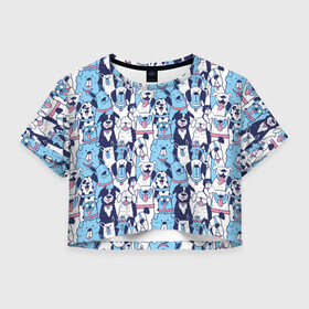 Женская футболка Crop-top 3D с принтом Забавные Пёсели паттерн Funny Dogs pattern в Екатеринбурге, 100% полиэстер | круглая горловина, длина футболки до линии талии, рукава с отворотами | dog | бульдог | далматинец | йорк | мопс | песик | порода | смешной | собака