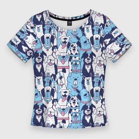 Женская футболка 3D Slim с принтом Забавные Пёсели паттерн  Funny Dogs pattern в Екатеринбурге,  |  | dog | бульдог | далматинец | йорк | мопс | песик | порода | смешной | собака