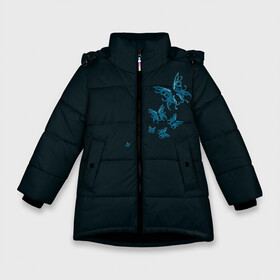 Зимняя куртка для девочек 3D с принтом Стая неоновых бабочек в Екатеринбурге, ткань верха — 100% полиэстер; подклад — 100% полиэстер, утеплитель — 100% полиэстер. | длина ниже бедра, удлиненная спинка, воротник стойка и отстегивающийся капюшон. Есть боковые карманы с листочкой на кнопках, утяжки по низу изделия и внутренний карман на молнии. 

Предусмотрены светоотражающий принт на спинке, радужный светоотражающий элемент на пуллере молнии и на резинке для утяжки. | бабочки | красота | насекомые | натуралист | необычные принты | неон | ночное | природа | светящиеся