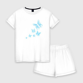 Женская пижама с шортиками хлопок с принтом Неоновые бабочки Cotton Theme в Екатеринбурге, 100% хлопок | футболка прямого кроя, шорты свободные с широкой мягкой резинкой | бабочки | крылья | легкость | насековые | неон | ночные | полет | природа | светящиеся