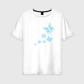 Женская футболка хлопок Oversize с принтом Неоновые бабочки Cotton Theme в Екатеринбурге, 100% хлопок | свободный крой, круглый ворот, спущенный рукав, длина до линии бедер
 | бабочки | крылья | легкость | насековые | неон | ночные | полет | природа | светящиеся