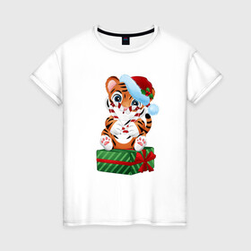 Женская футболка хлопок с принтом Тигрино сердце в Екатеринбурге, 100% хлопок | прямой крой, круглый вырез горловины, длина до линии бедер, слегка спущенное плечо | new year | арт | графика | зима | новый год | рождество | тигр