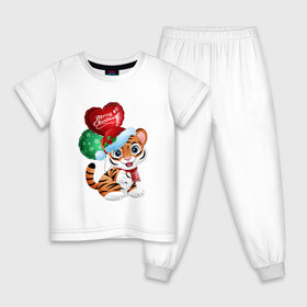 Детская пижама хлопок с принтом Тигрин шарик в Екатеринбурге, 100% хлопок |  брюки и футболка прямого кроя, без карманов, на брюках мягкая резинка на поясе и по низу штанин
 | Тематика изображения на принте: new year | арт | графика | зима | новый год | рождество