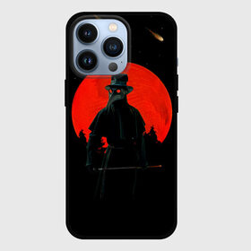 Чехол для iPhone 13 Pro с принтом plague doctor ЧУМНОЙ ДОКТОР в Екатеринбурге,  |  | Тематика изображения на принте: art | artwork | dark | illustration | moon | plague doctor | red moon | арт | луна | мрак | ночь | чума | чумной доктор