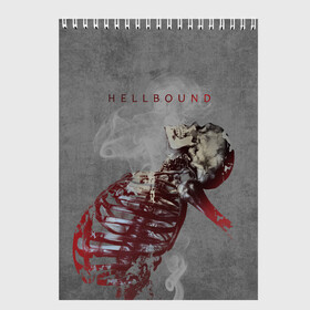 Скетчбук с принтом Hellbound Новая истина в Екатеринбурге, 100% бумага
 | 48 листов, плотность листов — 100 г/м2, плотность картонной обложки — 250 г/м2. Листы скреплены сверху удобной пружинной спиралью | Тематика изображения на принте: дым | надпись | скелет | текстура