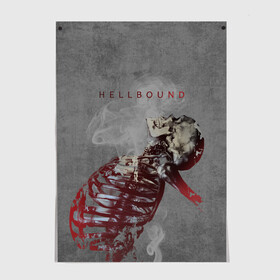 Постер с принтом Hellbound Новая истина в Екатеринбурге, 100% бумага
 | бумага, плотность 150 мг. Матовая, но за счет высокого коэффициента гладкости имеет небольшой блеск и дает на свету блики, но в отличии от глянцевой бумаги не покрыта лаком | дым | надпись | скелет | текстура