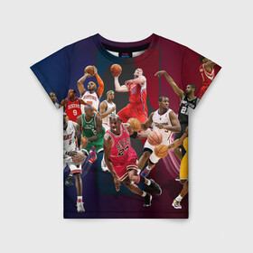 Детская футболка 3D с принтом НБА Легенды в Екатеринбурге, 100% гипоаллергенный полиэфир | прямой крой, круглый вырез горловины, длина до линии бедер, чуть спущенное плечо, ткань немного тянется | арт | коби брайант | леброн джеймс | лэйкерс | майкл джордан | нба