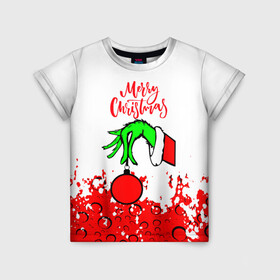 Детская футболка 3D с принтом Merry Christmas Grinch в Екатеринбурге, 100% гипоаллергенный полиэфир | прямой крой, круглый вырез горловины, длина до линии бедер, чуть спущенное плечо, ткань немного тянется | 2022 | grinch | happy new year | merry christmas | год тигра | гринч | зима близко | нг | новогодний | новый год | новый год 2022 | рождество | снег | снежинки