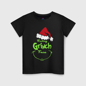 Детская футболка хлопок с принтом Resting Grinch Face. в Екатеринбурге, 100% хлопок | круглый вырез горловины, полуприлегающий силуэт, длина до линии бедер | 2022 | grinch | happy new year | merry christmas | год тигра | гринч | зима близко | нг | новогодний | новый год | новый год 2022 | рождество | снег | снежинки