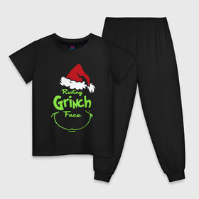 Детская пижама хлопок с принтом Resting Grinch Face. в Екатеринбурге, 100% хлопок |  брюки и футболка прямого кроя, без карманов, на брюках мягкая резинка на поясе и по низу штанин
 | Тематика изображения на принте: 2022 | grinch | happy new year | merry christmas | год тигра | гринч | зима близко | нг | новогодний | новый год | новый год 2022 | рождество | снег | снежинки