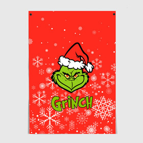 Постер с принтом Grinch Red. в Екатеринбурге, 100% бумага
 | бумага, плотность 150 мг. Матовая, но за счет высокого коэффициента гладкости имеет небольшой блеск и дает на свету блики, но в отличии от глянцевой бумаги не покрыта лаком | 2022 | grinch | happy new year | merry christmas | год тигра | гринч | зима близко | нг | новогодний | новый год | новый год 2022 | рождество | снег | снежинки