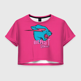 Женская футболка Crop-top 3D с принтом Mr Beast Gaming Full Print (Pink edition) в Екатеринбурге, 100% полиэстер | круглая горловина, длина футболки до линии талии, рукава с отворотами | gamer | games | gaming | mr beast | mrbeast | youtube | блогеры | игры | мистер бист | ютуберы