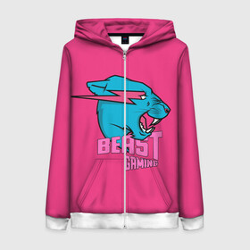 Женская толстовка 3D на молнии с принтом Mr Beast Gaming Full Print (Pink edition) в Екатеринбурге, 100% полиэстер | длина до линии бедра, манжеты и пояс оформлены мягкой тканевой резинкой, двухслойный капюшон со шнурком для регулировки, спереди молния, по бокам два кармана | gamer | games | gaming | mr beast | mrbeast | youtube | блогеры | игры | мистер бист | ютуберы