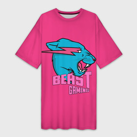 Платье-футболка 3D с принтом Mr Beast Gaming Full Print (Pink edition) в Екатеринбурге,  |  | gamer | games | gaming | mr beast | mrbeast | youtube | блогеры | игры | мистер бист | ютуберы