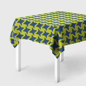 Скатерть 3D с принтом Сине-желтые гусиные лапки в Екатеринбурге, 100% полиэстер (ткань не мнется и не растягивается) | Размер: 150*150 см | вязанка | гусиные лапки | желтый | мода | паттерн | синий | узор