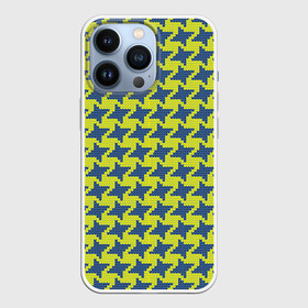 Чехол для iPhone 13 Pro с принтом Сине желтые гусиные лапки в Екатеринбурге,  |  | вязанка | гусиные лапки | желтый | мода | паттерн | синий | узор