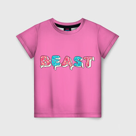 Детская футболка 3D с принтом Mr Beast Donut (Pink edition) в Екатеринбурге, 100% гипоаллергенный полиэфир | прямой крой, круглый вырез горловины, длина до линии бедер, чуть спущенное плечо, ткань немного тянется | arts | mr beast | mrbeast | youtube | арты | блогеры | мистер бист | прикольные надписи | ютуб | ютуберы