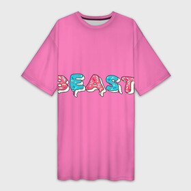 Платье-футболка 3D с принтом Mr Beast Donut (Pink edition) в Екатеринбурге,  |  | Тематика изображения на принте: arts | mr beast | mrbeast | youtube | арты | блогеры | мистер бист | прикольные надписи | ютуб | ютуберы