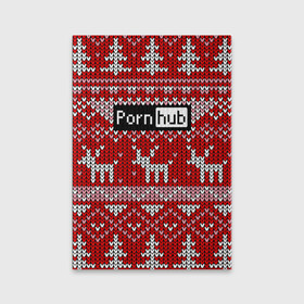 Обложка для паспорта матовая кожа с принтом Porn Hub новогодний в Екатеринбурге, натуральная матовая кожа | размер 19,3 х 13,7 см; прозрачные пластиковые крепления | deer | holiday | new year | pattern | новый год | олень | праздник | узор
