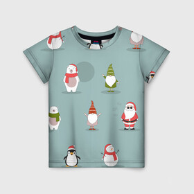 Детская футболка 3D с принтом Новый Гoд в Екатеринбурге, 100% гипоаллергенный полиэфир | прямой крой, круглый вырез горловины, длина до линии бедер, чуть спущенное плечо, ткань немного тянется | 2022 | гном | год | дед | зима | мишка | мороз | новый | пингвин | праздик | рождество | снеговик | узор