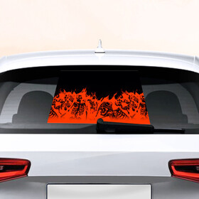 Наклейка на авто - для заднего стекла с принтом Люди в огне в Екатеринбурге, ПВХ | Точные размеры наклейки зависят от выбранного изображения (ширина не больше 75 мм, высота не больше 45 мм) | крик | люди | огонь | скелет | черепа
