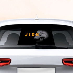 Наклейка на авто - для заднего стекла с принтом Jiok в Екатеринбурге, ПВХ | Точные размеры наклейки зависят от выбранного изображения (ширина не больше 75 мм, высота не больше 45 мм) | ад | надпись | название | череп