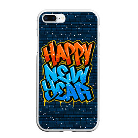 Чехол для iPhone 7Plus/8 Plus матовый с принтом С Новым Годом граффити / Happy New Year graffiti в Екатеринбурге, Силикон | Область печати: задняя сторона чехла, без боковых панелей | graffiti | wall | граффити | зима | новый год | рождество | снег | снежинка | стена