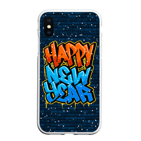 Чехол для iPhone XS Max матовый с принтом С Новым Годом граффити / Happy New Year graffiti в Екатеринбурге, Силикон | Область печати: задняя сторона чехла, без боковых панелей | Тематика изображения на принте: graffiti | wall | граффити | зима | новый год | рождество | снег | снежинка | стена