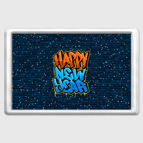 Магнит 45*70 с принтом С Новым Годом граффити / Happy New Year graffiti в Екатеринбурге, Пластик | Размер: 78*52 мм; Размер печати: 70*45 | graffiti | wall | граффити | зима | новый год | рождество | снег | снежинка | стена