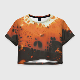 Женская футболка Crop-top 3D с принтом Коллекция Journey Оранжевый взрыв 126-3 2 в Екатеринбурге, 100% полиэстер | круглая горловина, длина футболки до линии талии, рукава с отворотами | abstraction | black | bright | fractal | orange | абстракция | на витрину | оранжевый | фрактал | черный | яркий