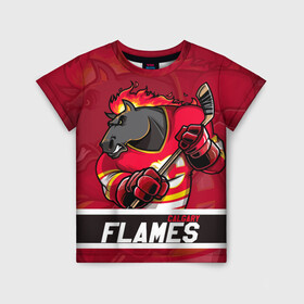 Детская футболка 3D с принтом Калгари Флэймз Calgary Flames в Екатеринбурге, 100% гипоаллергенный полиэфир | прямой крой, круглый вырез горловины, длина до линии бедер, чуть спущенное плечо, ткань немного тянется | Тематика изображения на принте: calgary | calgary flames | flames | hockey | nhl | usa | калгари | калгари флэймз | нхл | спорт | сша | флэймз | хоккей | шайба