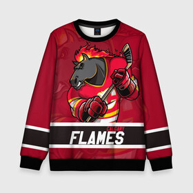 Детский свитшот 3D с принтом Калгари Флэймз Calgary Flames в Екатеринбурге, 100% полиэстер | свободная посадка, прямой крой, мягкая тканевая резинка на рукавах и понизу свитшота | Тематика изображения на принте: calgary | calgary flames | flames | hockey | nhl | usa | калгари | калгари флэймз | нхл | спорт | сша | флэймз | хоккей | шайба
