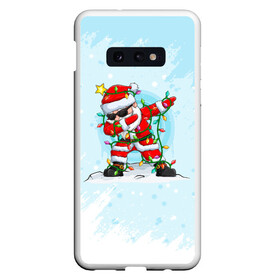 Чехол для Samsung S10E с принтом Santa Dabbing в гирлянде. в Екатеринбурге, Силикон | Область печати: задняя сторона чехла, без боковых панелей | Тематика изображения на принте: 2022 | dabbing | happy new year | merry christmas | santa dabbing | год тигра | зима близко | нг | новогодний | новогодний тигр | новый год | новый год 2022 | рождество | символ 2022 года | снег | снежинки