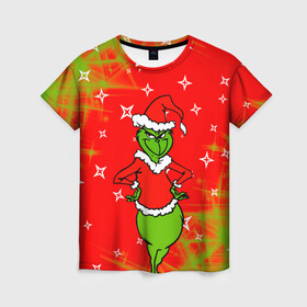 Женская футболка 3D с принтом Новогодний Grinch на танцполе. в Екатеринбурге, 100% полиэфир ( синтетическое хлопкоподобное полотно) | прямой крой, круглый вырез горловины, длина до линии бедер | 2022 | grinch | happy new year | merry christmas | год тигра | гринч | зима близко | нг | новогодний | новый год | новый год 2022 | рождество | снег | снежинки